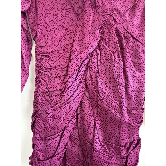Zara Women Ruched Satin Effect Print Wrap Dress Fuchsia Pink Size M - Picture 5 of 8